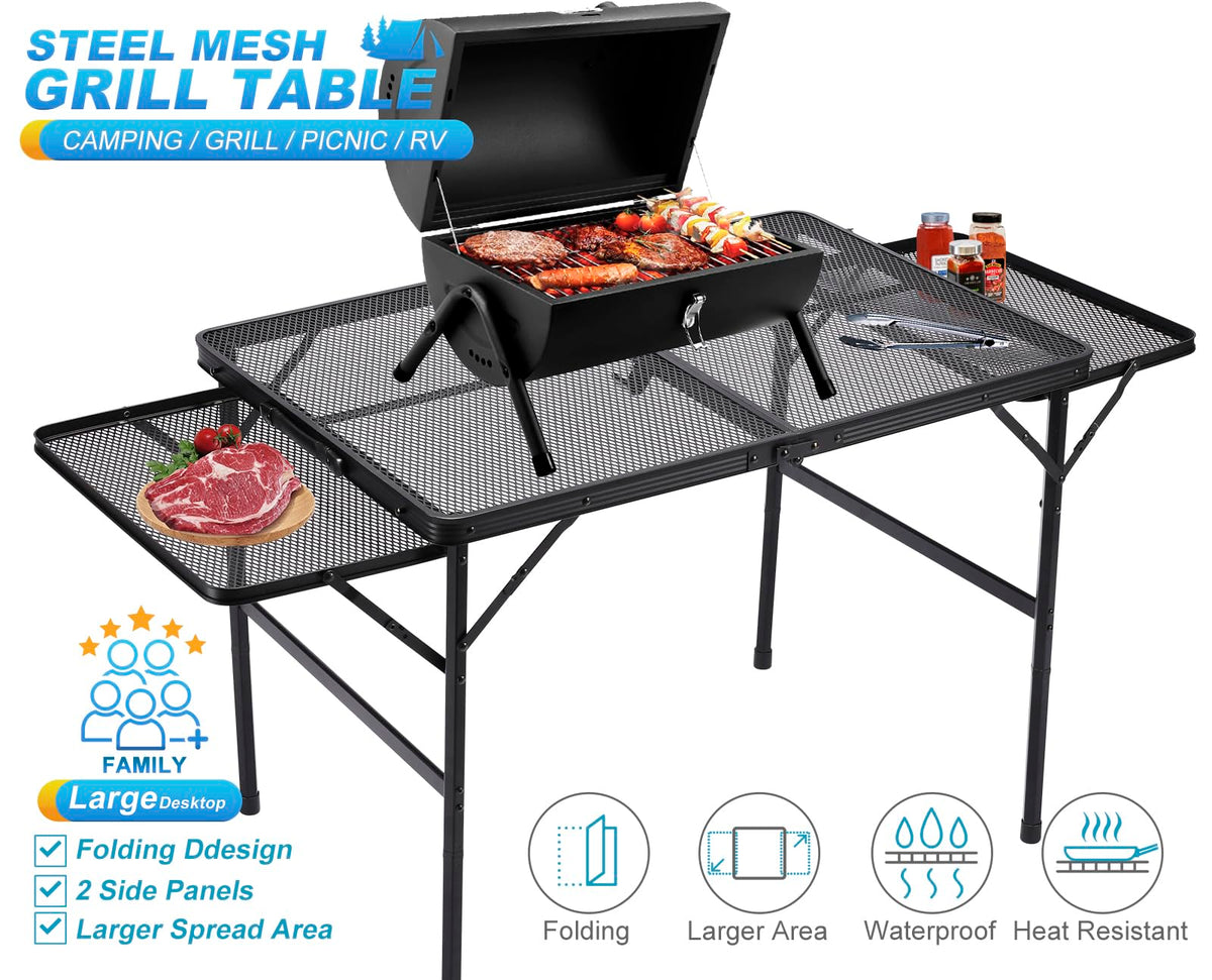 Black 4.4 FT Folding Camping Table with 2 Wing Panels I56900