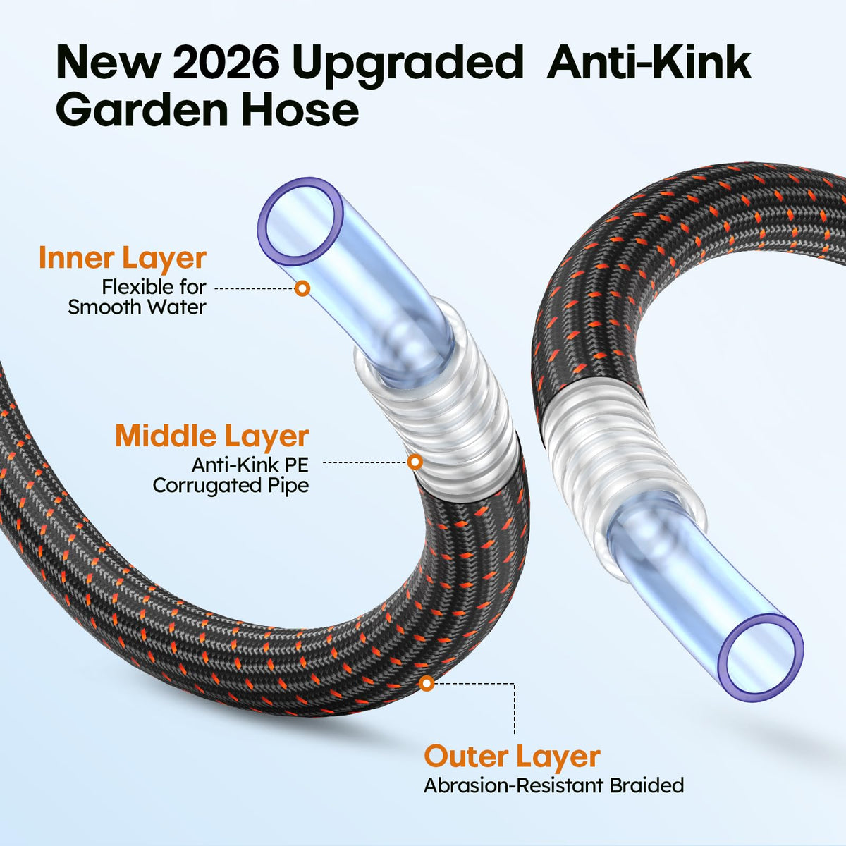 3/4" Flexible Non-Expandable Garden Hose with 10 Function Nozzle, 100ft O786