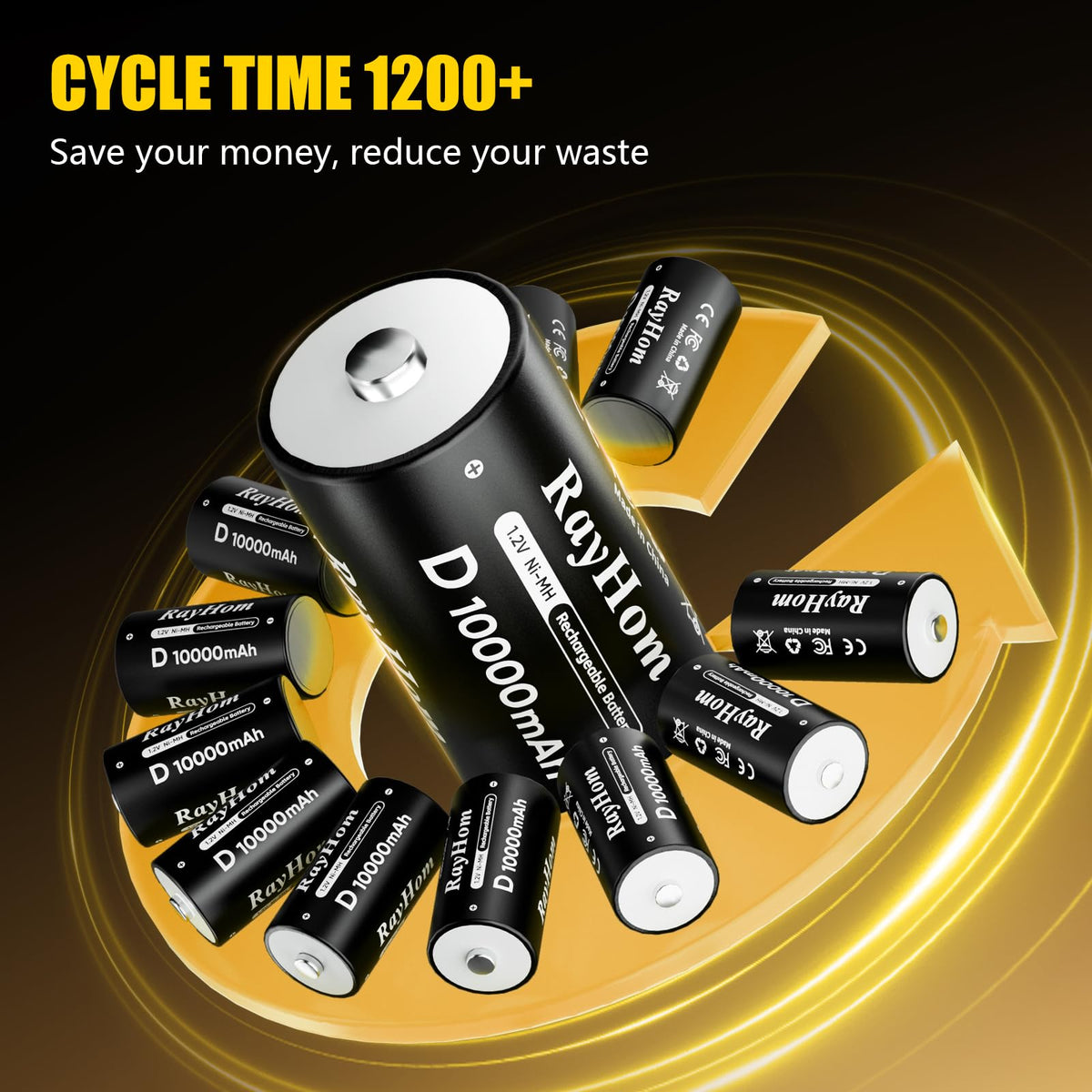 4 Pack 10000mAh Rechargeable D NiMH Batteries with 4 Slot Charger V18284