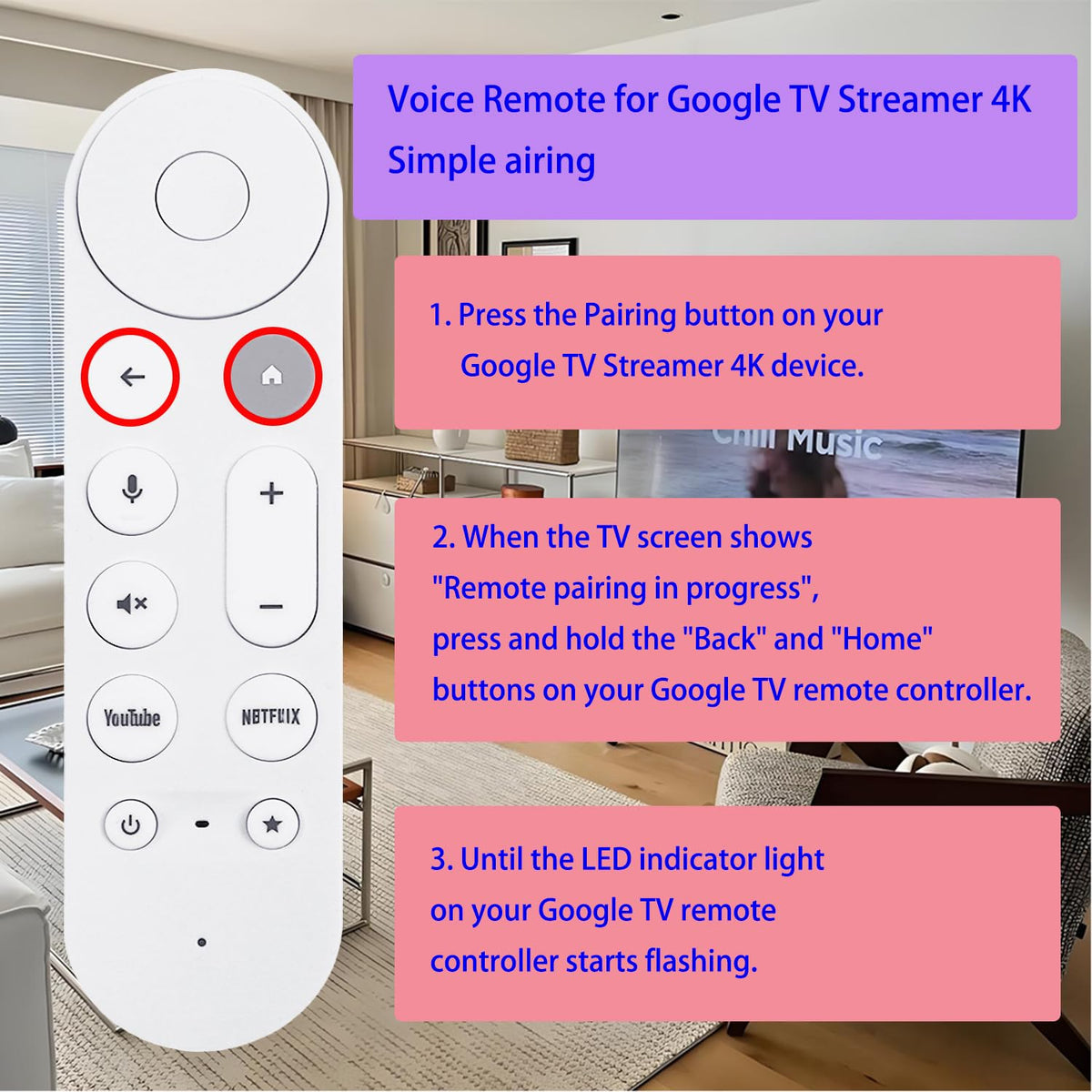 Voice Search Remote Control Replacement for Google TV Streamer 4K M358909