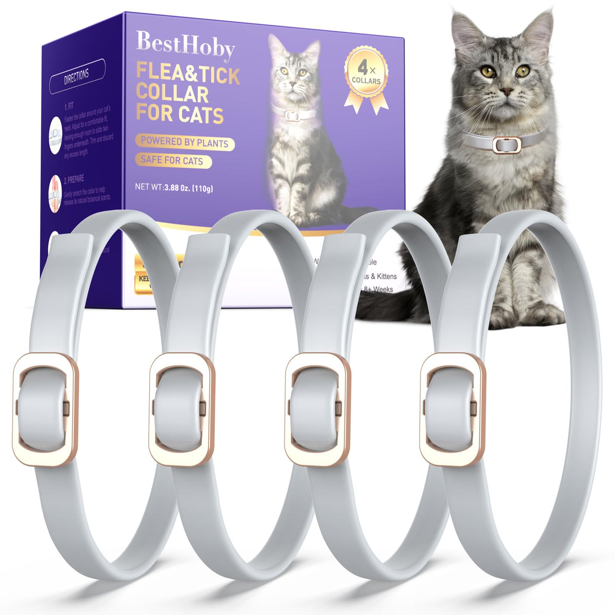 Flea and Tick Collar for Cats 4 Pack Gray K88702