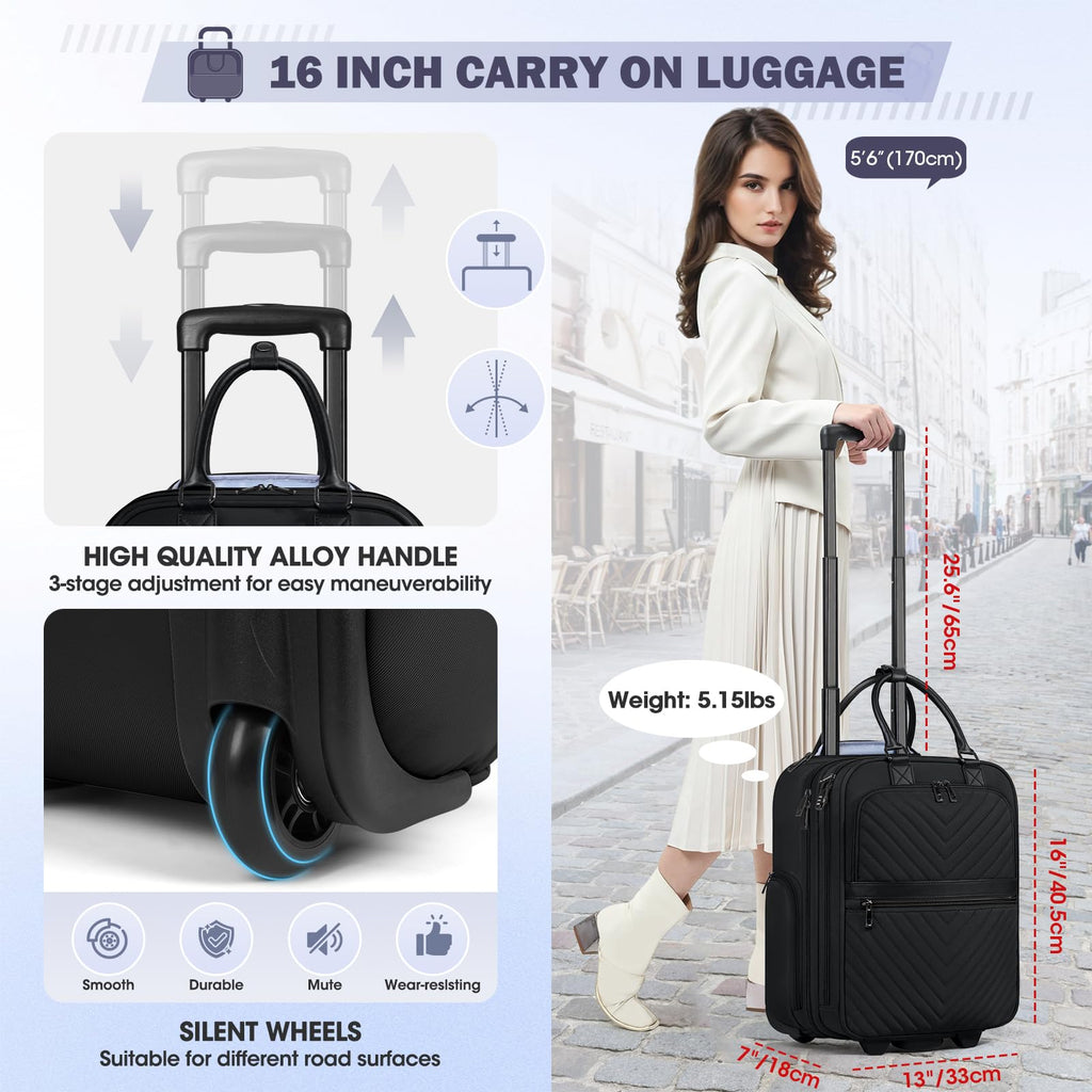 16-inch Lightweight Softside Underseat Carry On Luggage with Wheels Black R103366