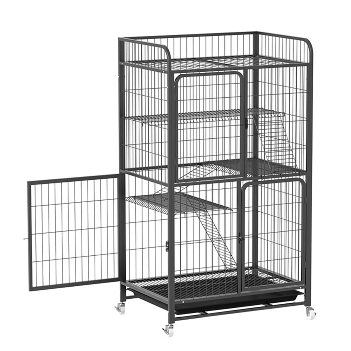 4 Tiers Metal Wire Cat Cage with Wheels A172
