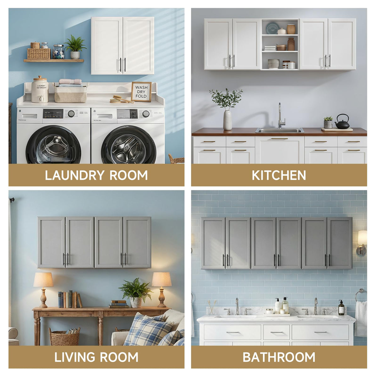 47" White Wall Mounted Laundry Cabinet Set of 2 V14553