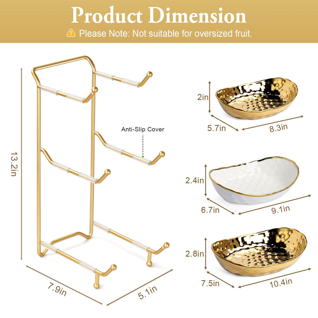 3 Tier Ceramic Fruit Bowl with Metal Stand K42631