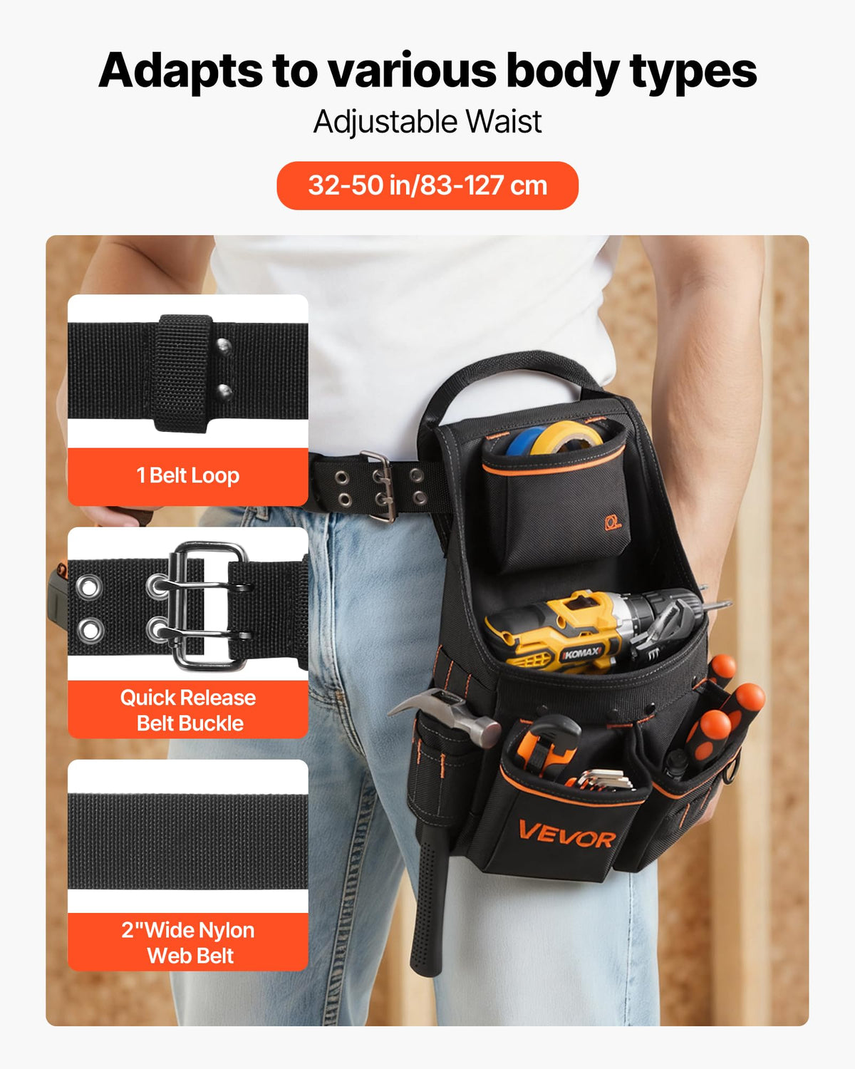 14 Pockets Heavy Duty Adjustable Tool Pouch with Belt V53493