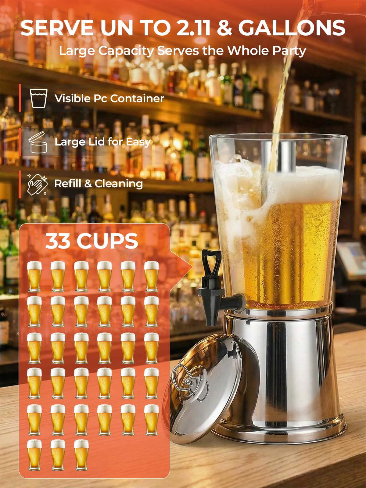 2 Gallon Stainless Steel Beverage Dispenser G8995