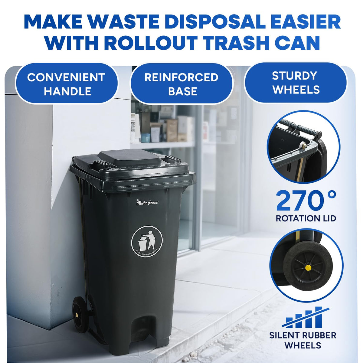32 Gallon Plastic Trash Can with Wheels and Lid C38612