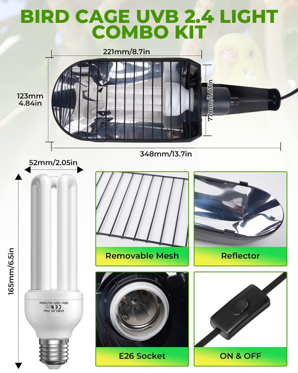20W UVB Bird Cage Light Combo Kit M1449