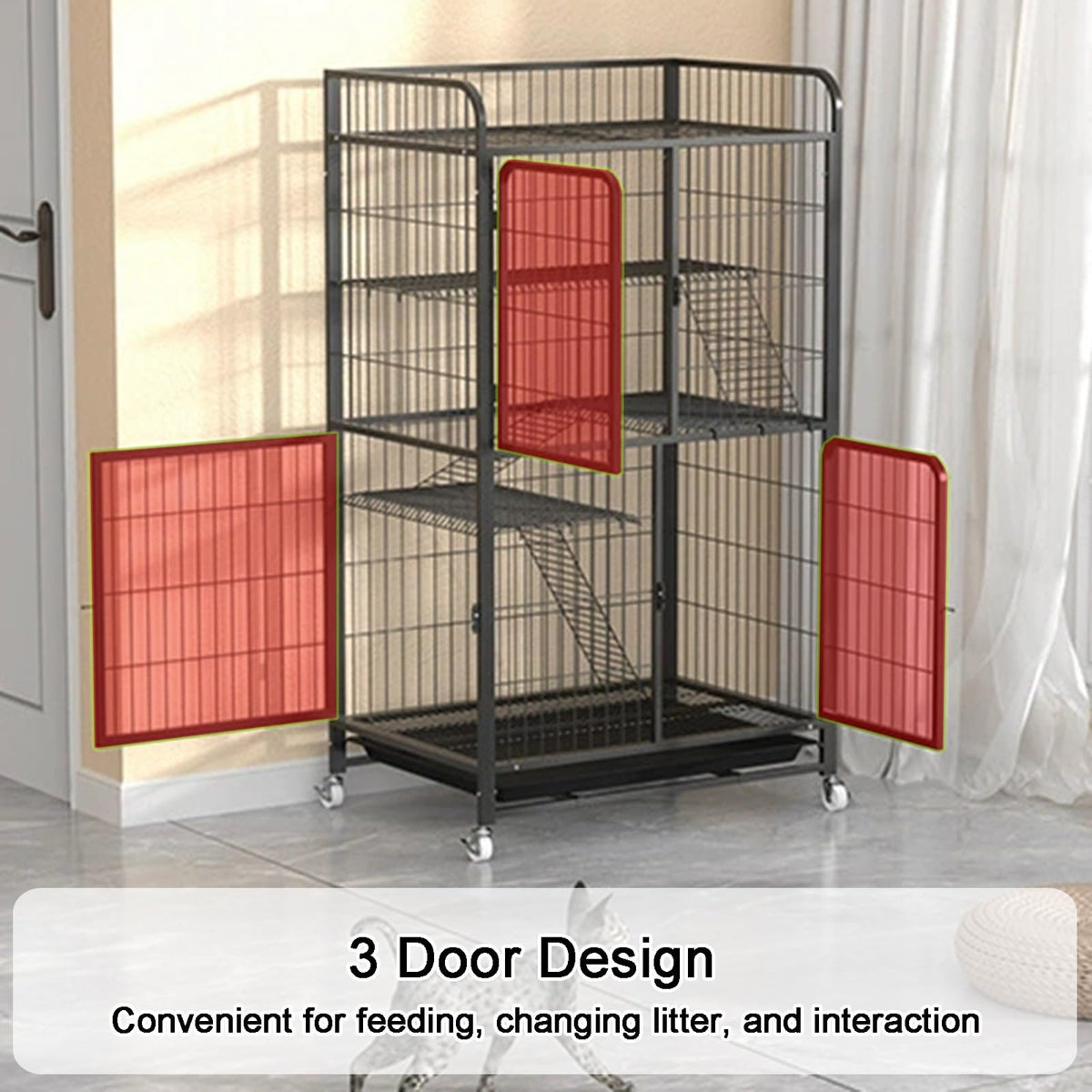 4 Tiers Metal Wire Cat Cage with Wheels A172