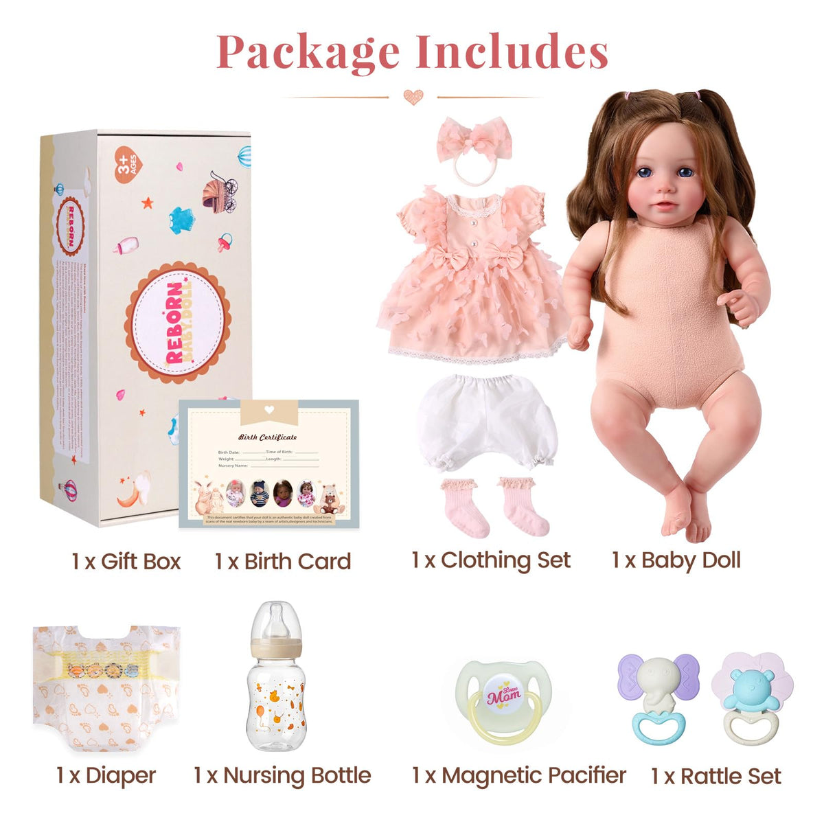 20 Inch Reborn Baby Dolls with Brown Hair J92085