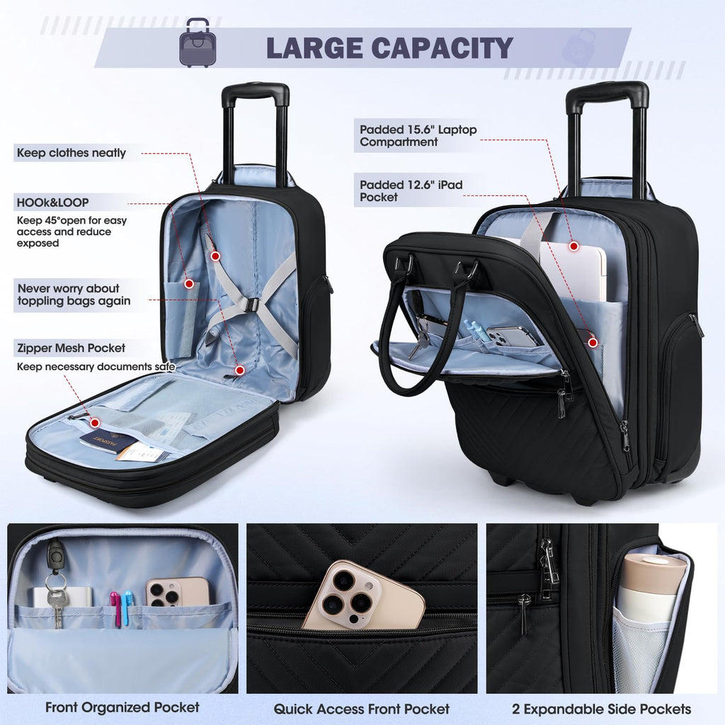 16-inch Lightweight Softside Underseat Carry On Luggage with Wheels Black R103366