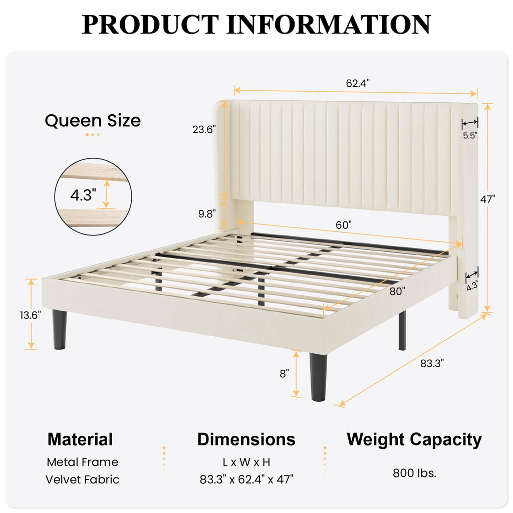 Queen Size Cream Velvet Bed Frame R22302