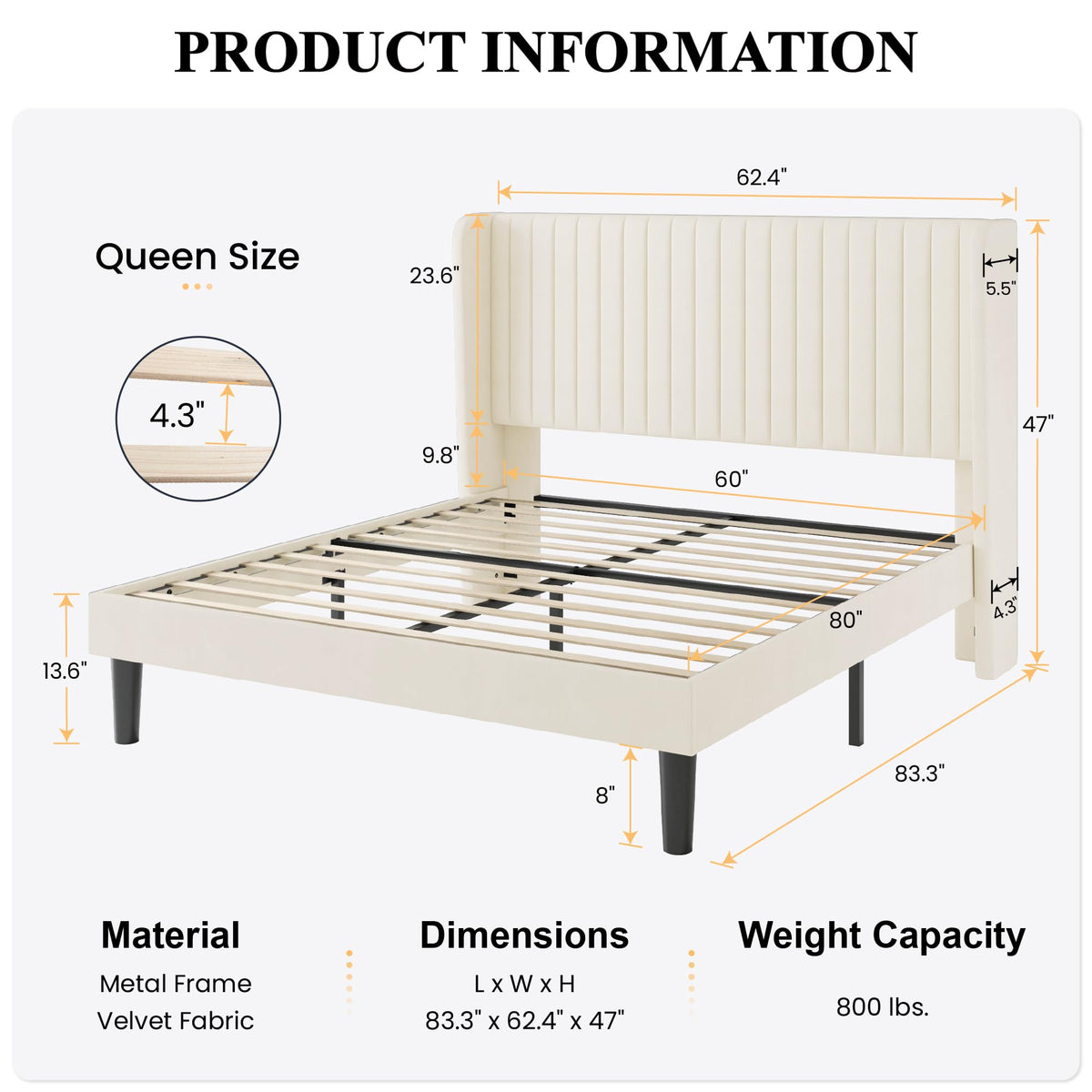 Queen Size Cream Velvet Bed Frame R22302