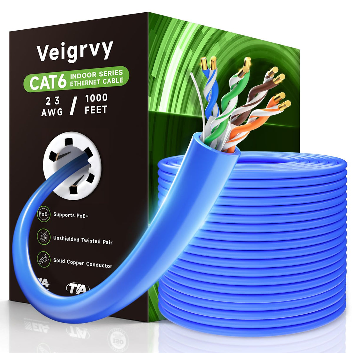 Cat 6 1000 ft 23AWG Solid Bare Copper UTP Ethernet Cable I189420