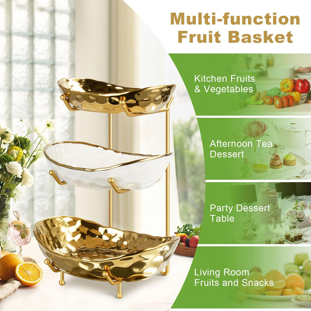 3 Tier Ceramic Fruit Bowl with Metal Stand K42631