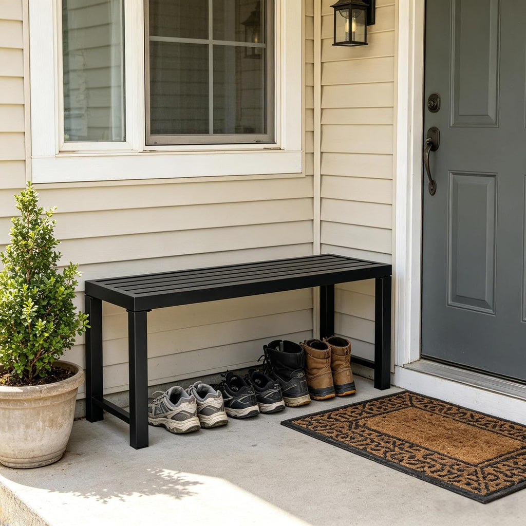 Black 46" Metal Outdoor Bench M7366