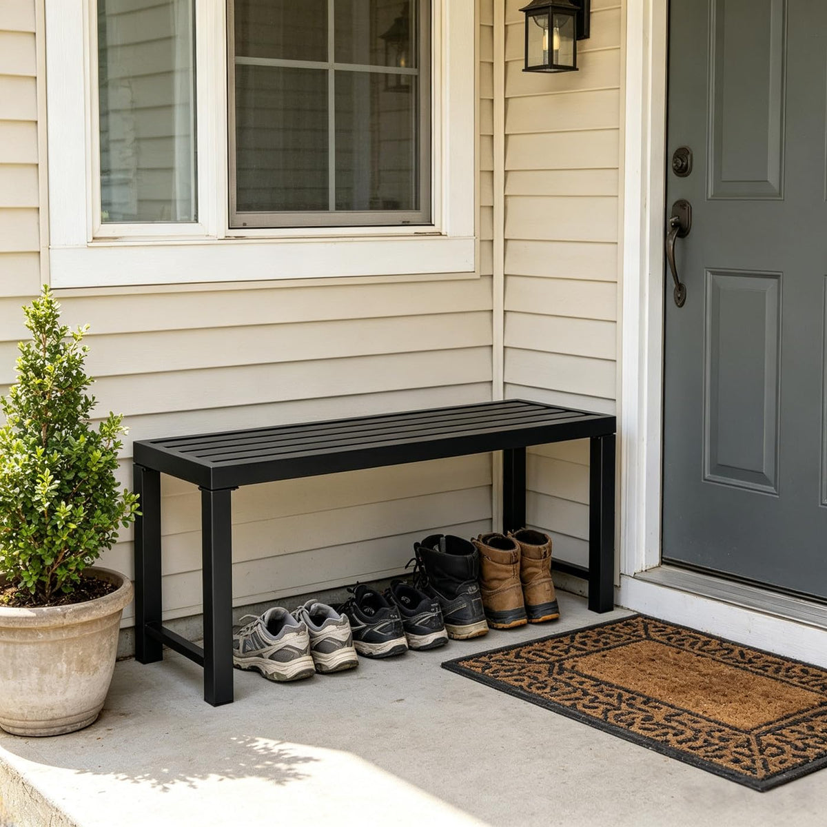 Black 46" Metal Outdoor Bench M7366