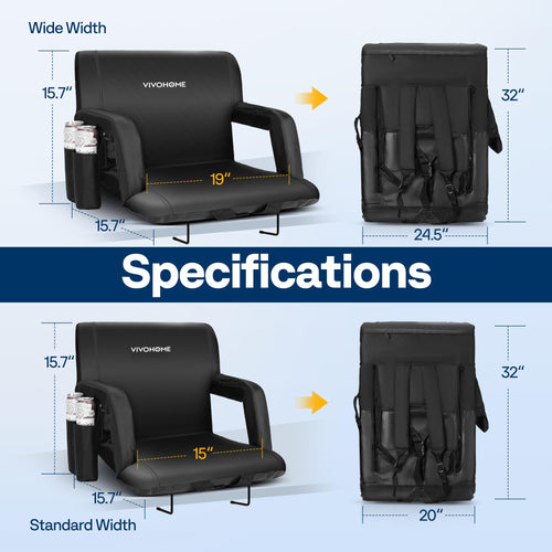 2 Pack Portable Padded Stadium Seats with Back Support and Cup Holder C9494