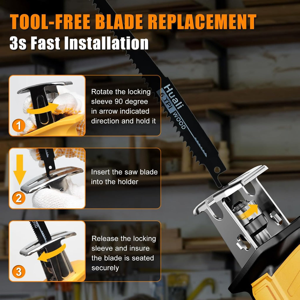 Cordless Reciprocating Saw with 4 Saw Blades C1749