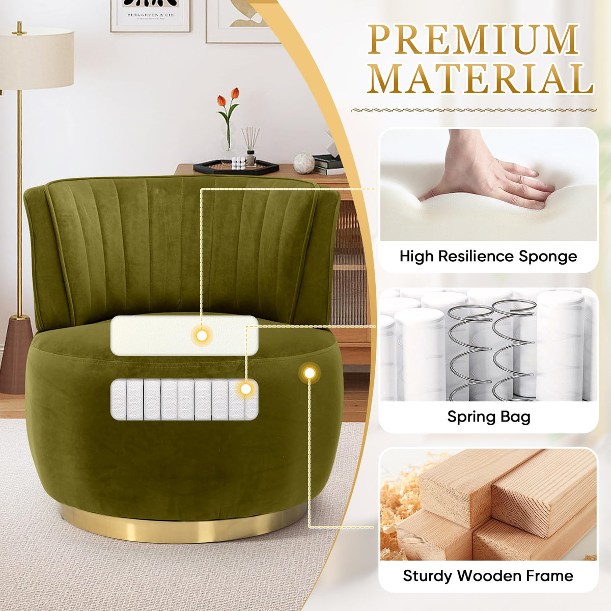 Velvet Swivel Barrel Chairs Set of 2 T820135