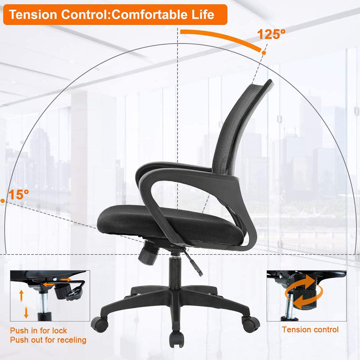Orange Mesh Ergonomic Office Chair with Lumbar Support N293036