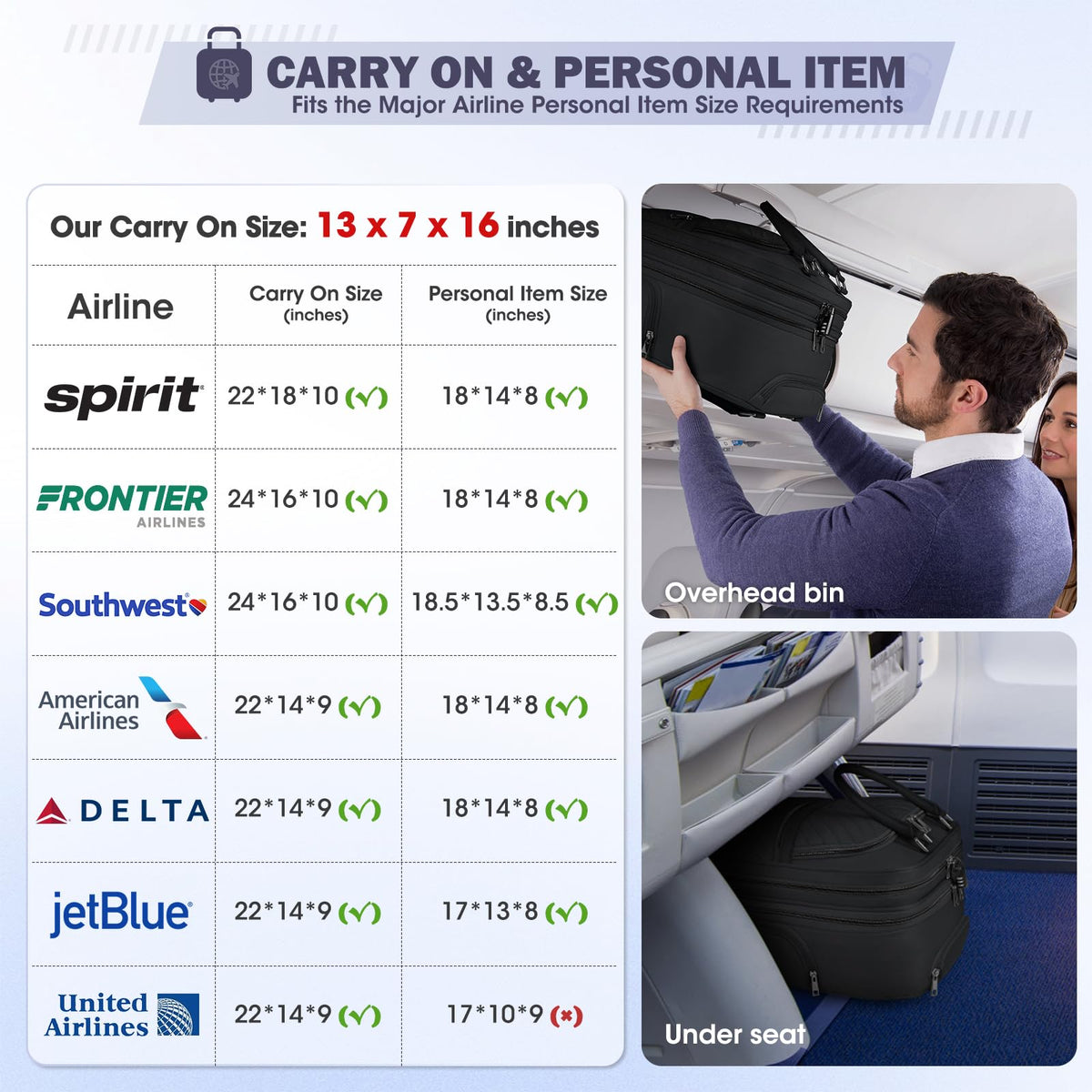16-inch Lightweight Softside Underseat Carry On Luggage with Wheels Black R103366