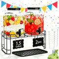 2 Pack 1.5 Gallon Glass Beverage Dispenser with Stand O479479