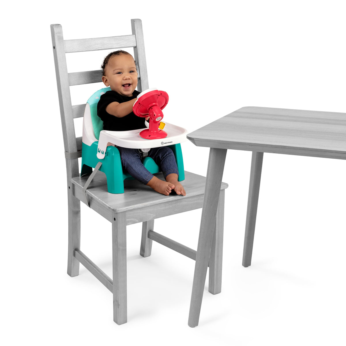2 in 1 Compact Booster Feeding Seat with Musical Steering Wheel Toy Q119900