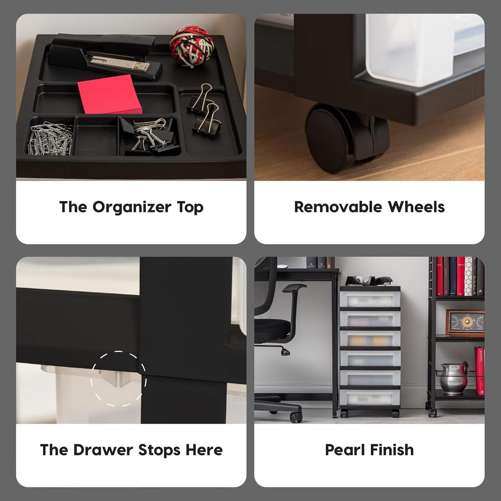 6 Drawer Rolling Storage Cart with Organizer Top, Black R453