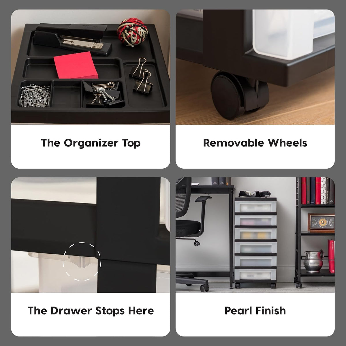 6 Drawer Rolling Storage Cart with Organizer Top, Black R453