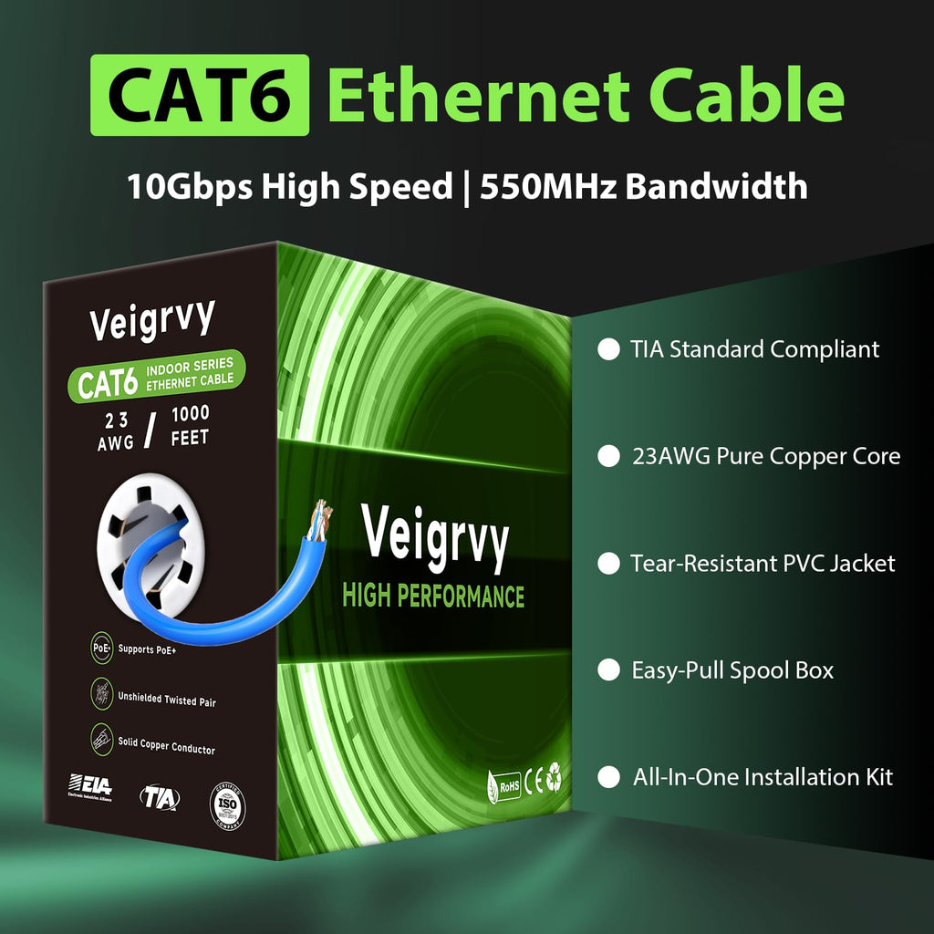 Cat 6 1000 ft 23AWG Solid Bare Copper UTP Ethernet Cable I189420
