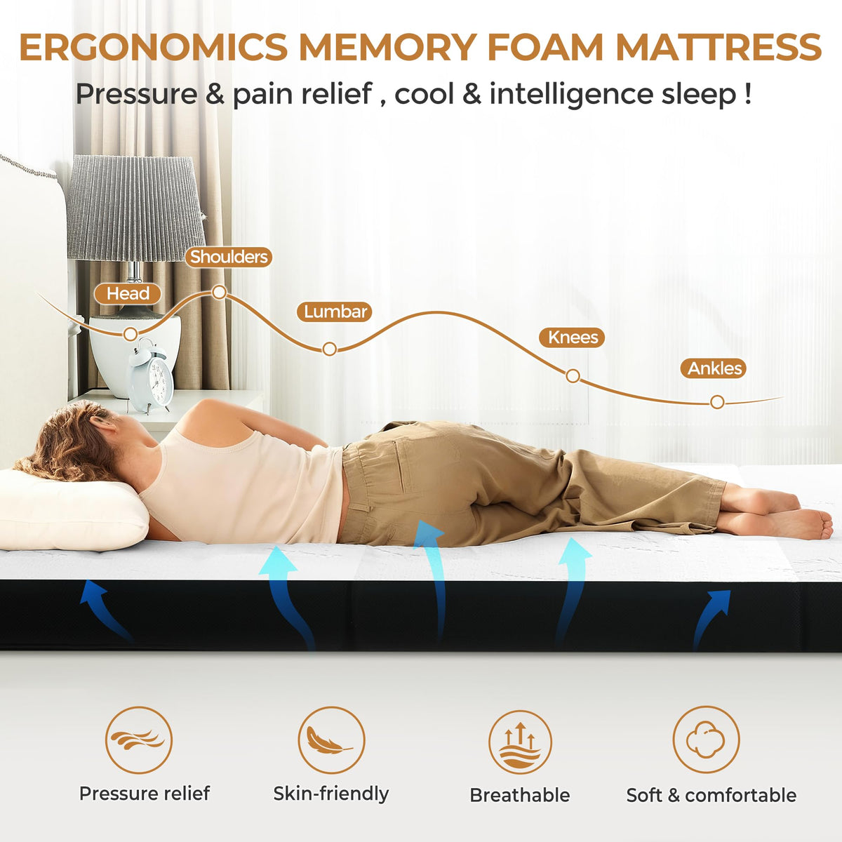 4 Inch Full Size Foldable Memory Foam Trifold Mattress L8577