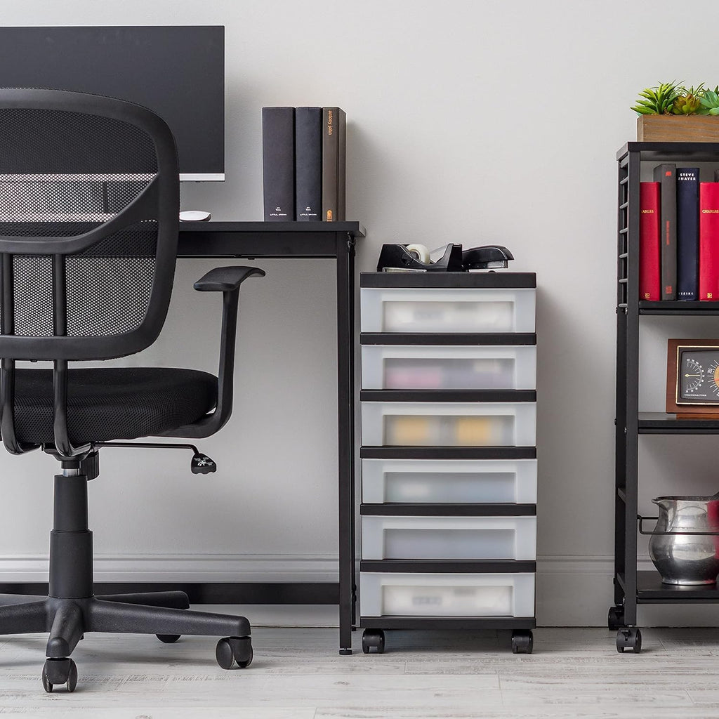 6 Drawer Rolling Storage Cart with Organizer Top, Black R453