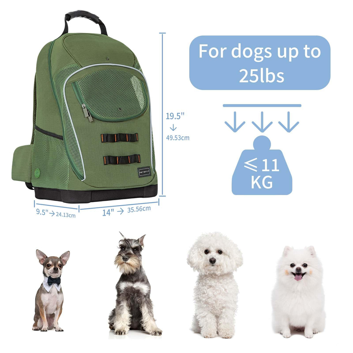 Green Pet Dog Carrier Backpack with Large Ventilations D439