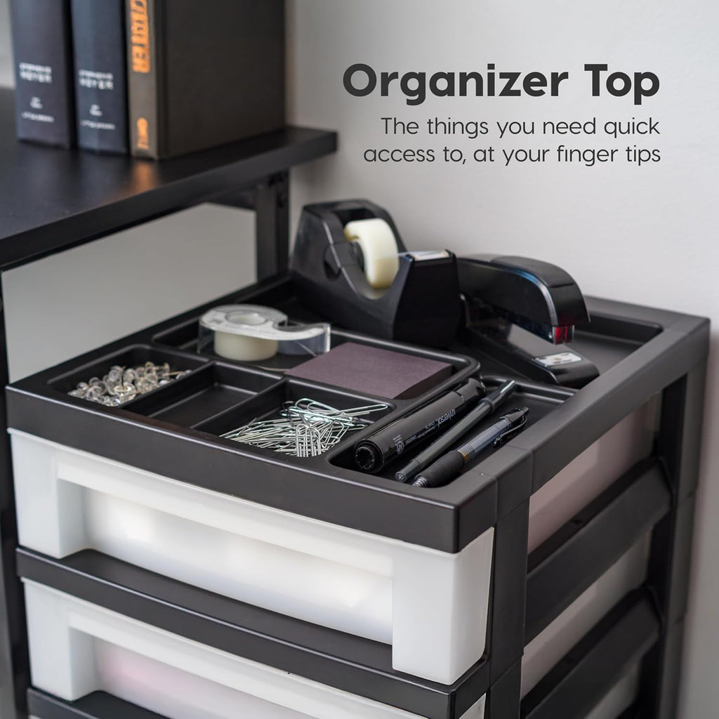 6 Drawer Rolling Storage Cart with Organizer Top, Black R453