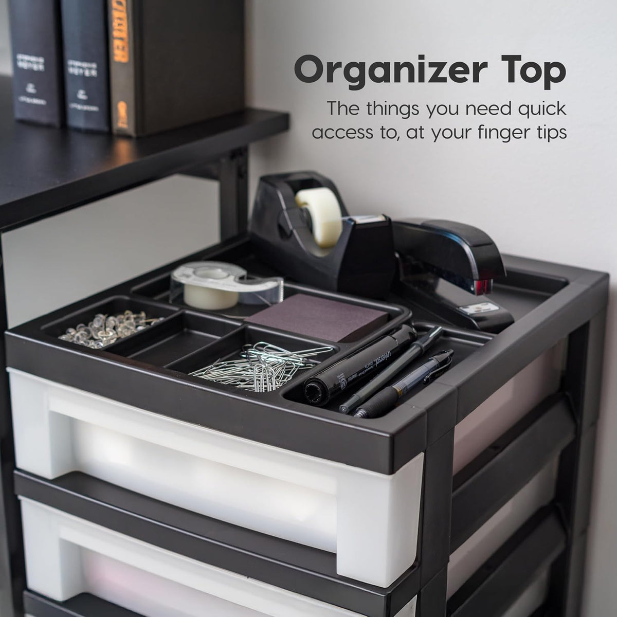 6 Drawer Rolling Storage Cart with Organizer Top, Black R453