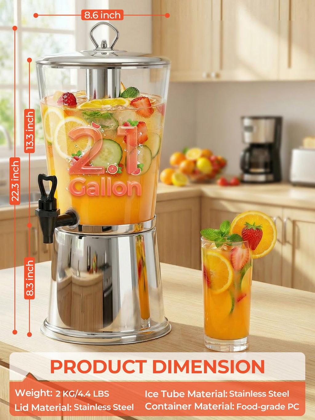 2 Gallon Stainless Steel Beverage Dispenser G8995