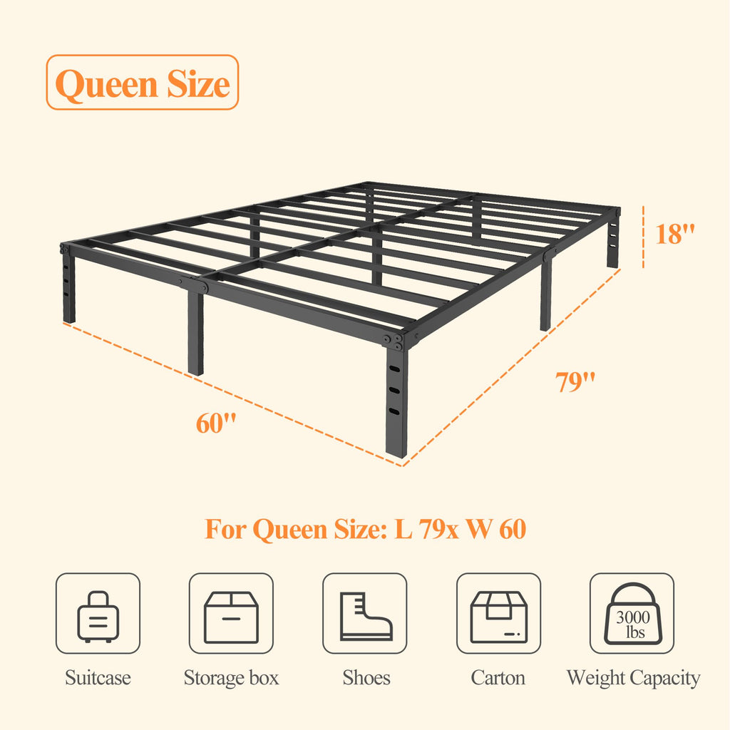 Queen Size 18" Black Metal Frame S7433