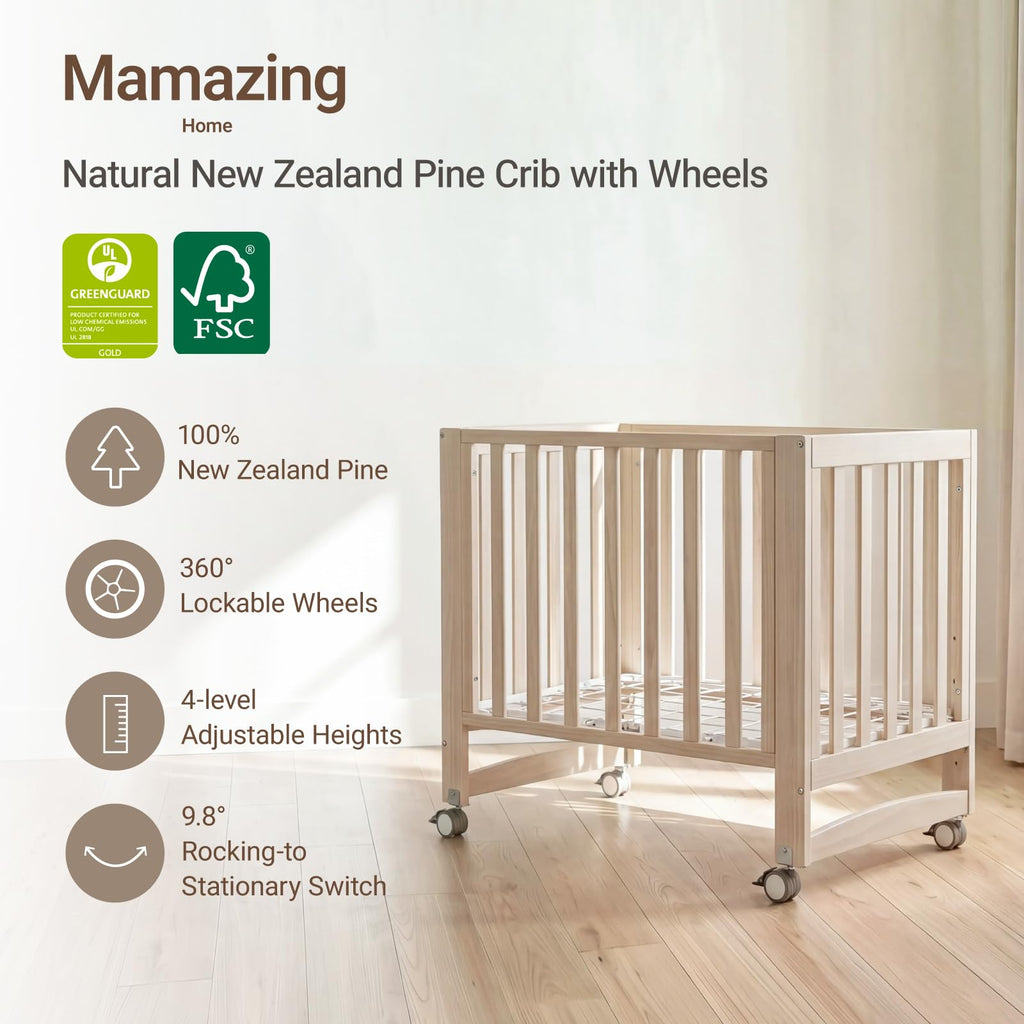 Mini Crib with Mattress and Wheels D17137