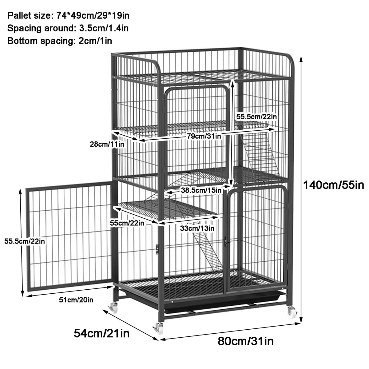 4 Tiers Metal Wire Cat Cage with Wheels A172