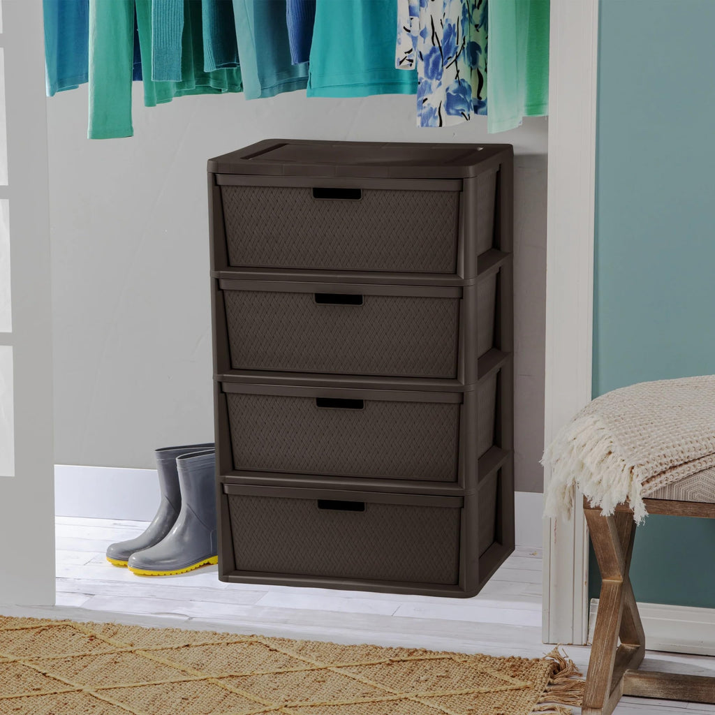 Brown 4 Drawer Plastic Storage Tower P760348