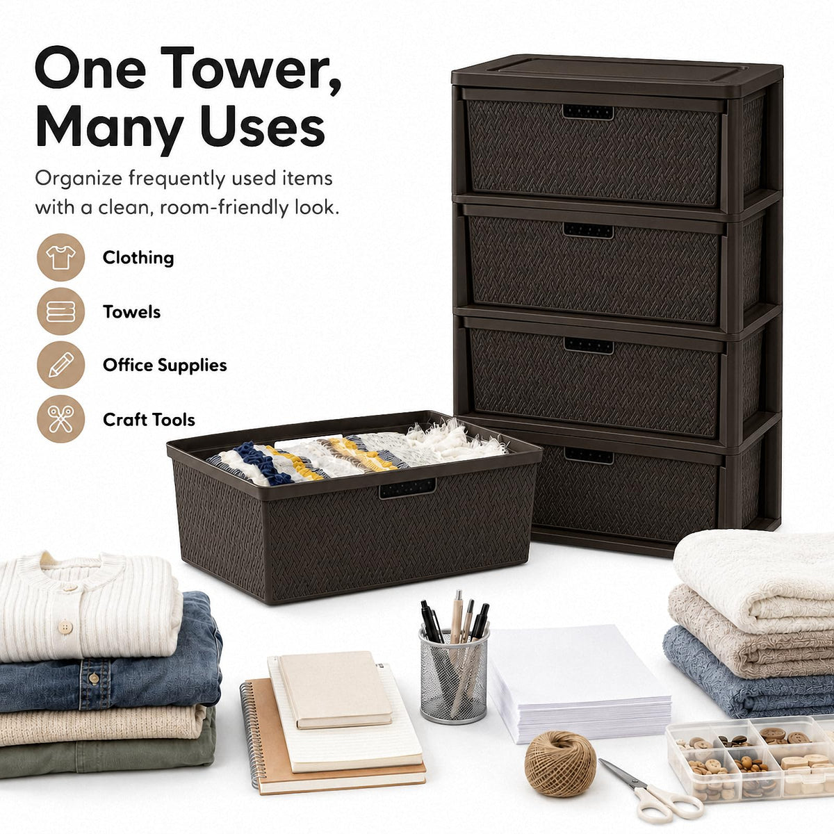 4 Drawer Tower with Removable Bins E580
