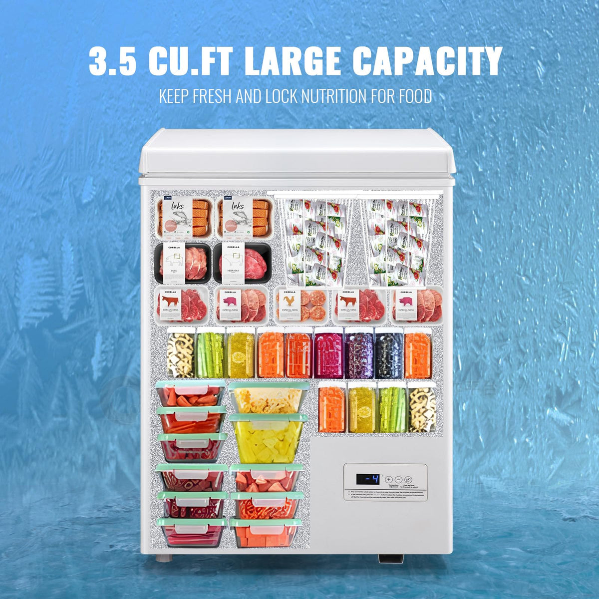 White Compact Chest Freezer with 2 Removable Baskets D788