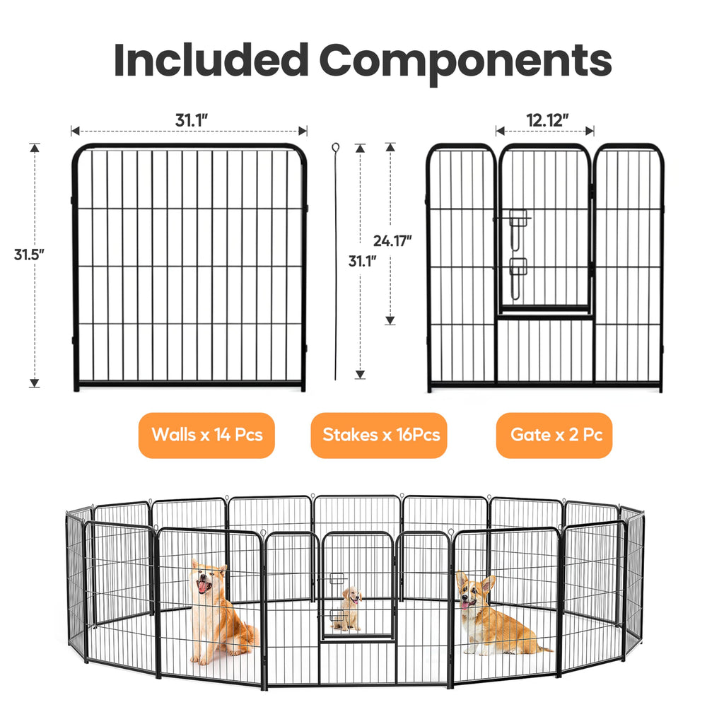 32 Inch 16 Panels Black Dog Playpen O43272