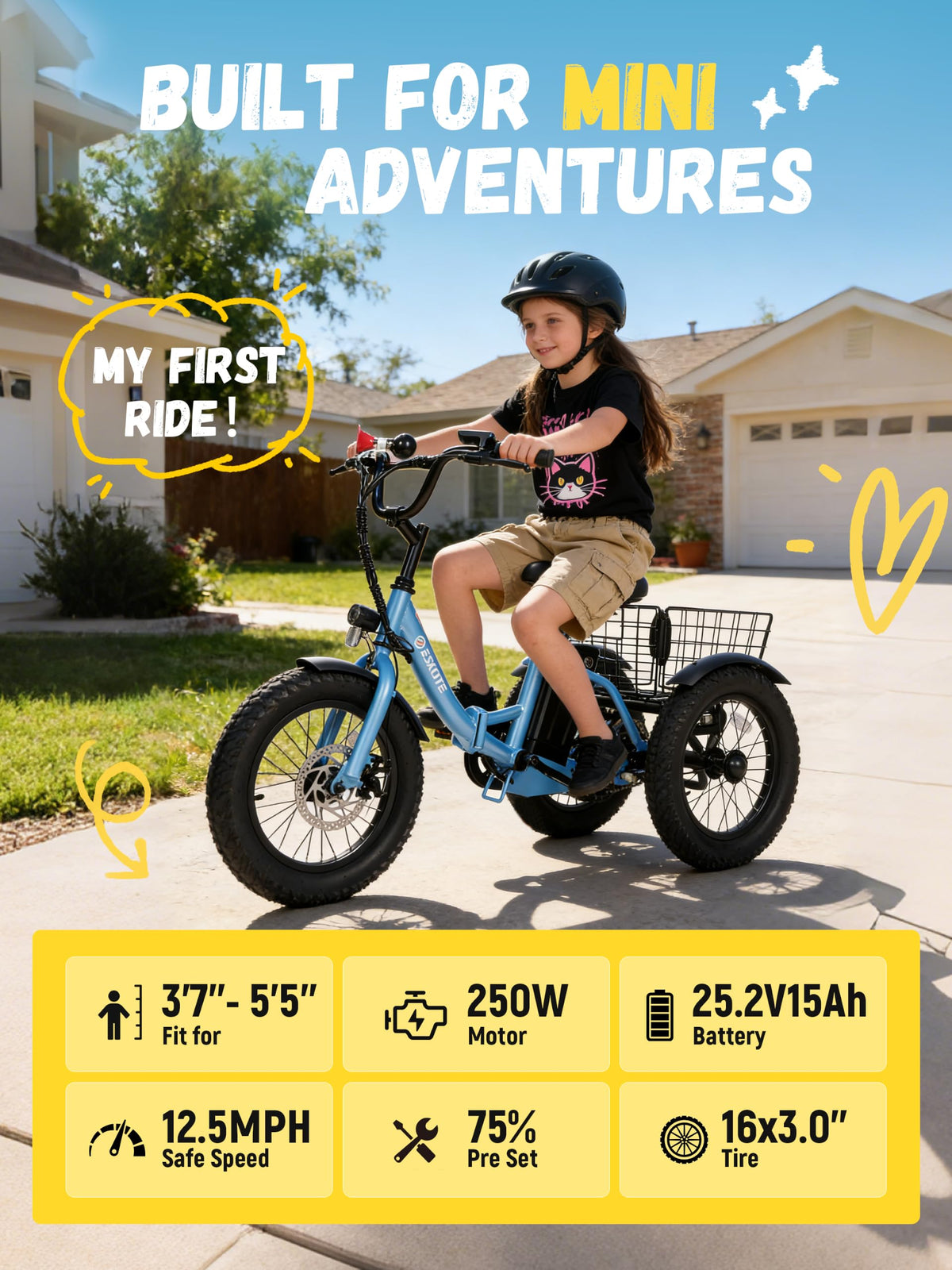 Blue Fat Tire Folding Electric Trike H8667
