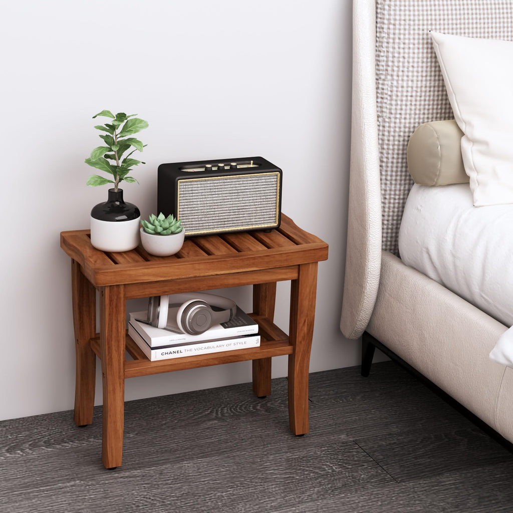 Teak Shower Bench Stool with Storage Shelf O127229