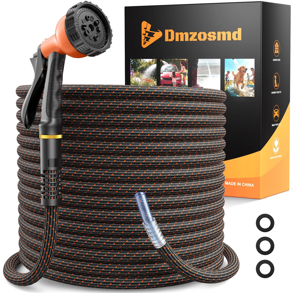 3/4" Flexible Non-Expandable Garden Hose with 10 Function Nozzle, 100ft O786
