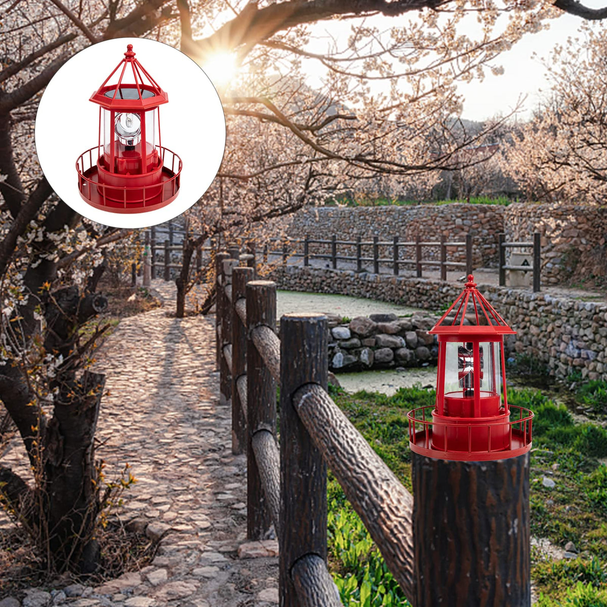 Solar Powered Lighthouse Iron Rotating Solar Light N8190