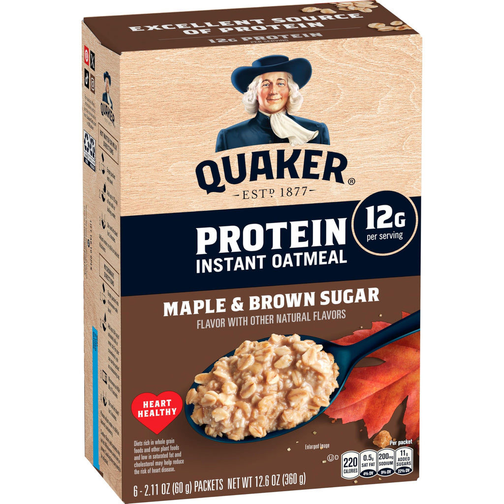 Instant Oatmeal, Maple Brown Sugar, 12g Protein, 2.11 oz Packets, 6 Pack Q775690